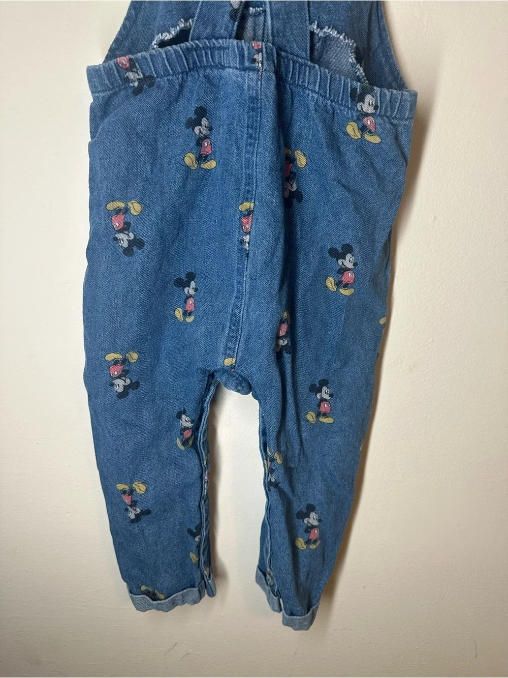 Disney Baby Mickey Mouse Denim Overalls 24M All Over Print Blue Jeans Toddler